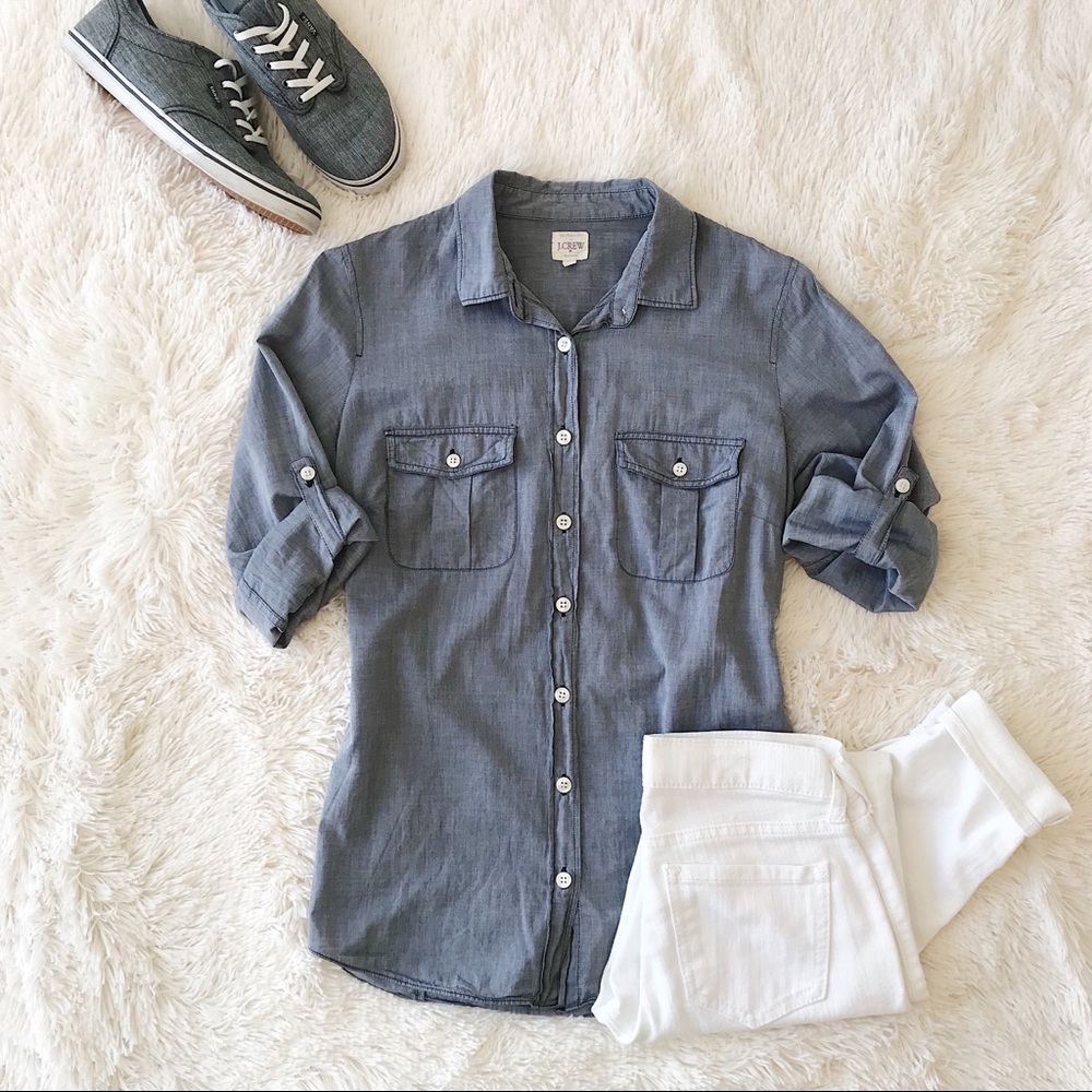 J. Crew factory chambray camp shirt  perfect shirt - Picture 6 of 8